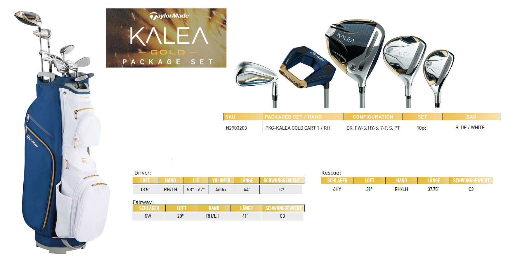 TaylorMade Kalea Package Set 10 tlg. - Damen Golfschlägerset inkl. Cartbag